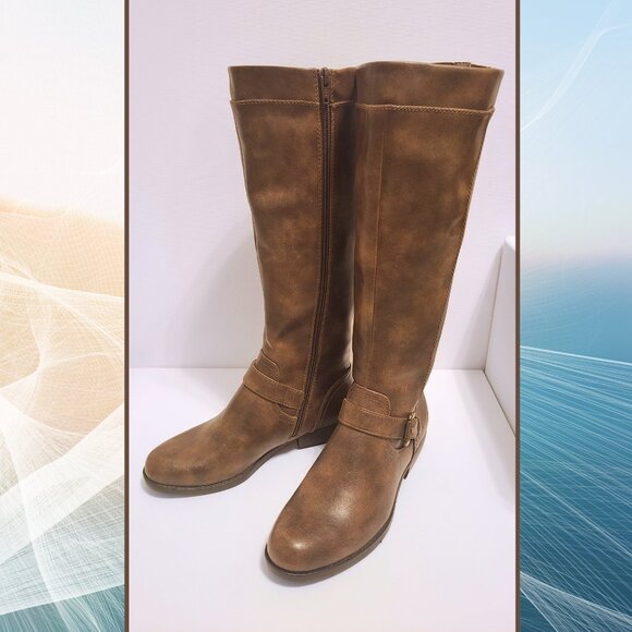 Kim Rogers Shoes - Kim Rogers Brown Knee-High Riding Boots 8.5M – Memory Foam Insole, Buckle Detail